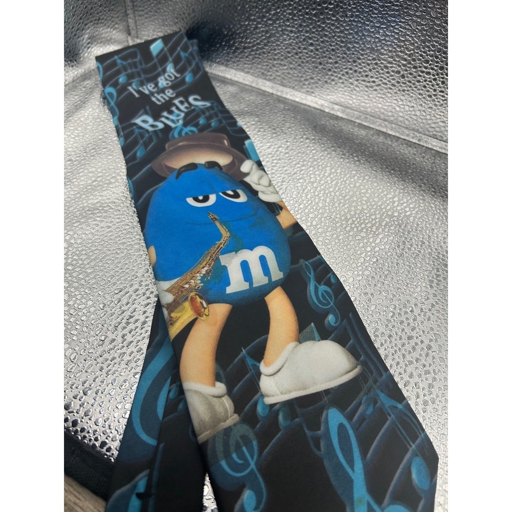 M&Ms Brand Mens Blue M&M Saxophone I've Got The Blues Musical Note Necktie Black